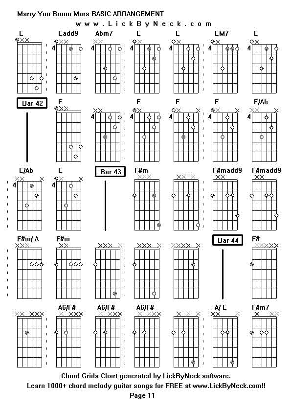 Chord Grids Chart of chord melody fingerstyle guitar song-Marry You-Bruno Mars-BASIC ARRANGEMENT,generated by LickByNeck software.